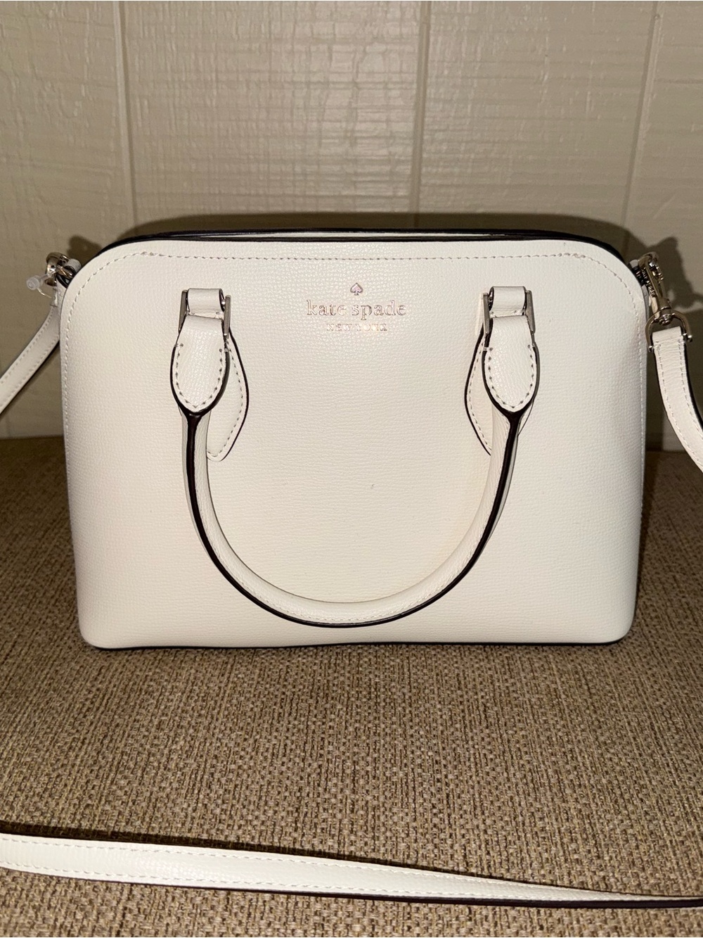 kate spade White Leather Dome Satchel with Crossbody Strap